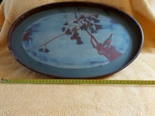 ovales japanisches Tablett, antik, Naturmotiv mit Vogel, 47 x 30 cm, Lackarbeit