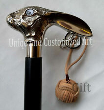 Vintage Antik Gehstock Holzstock Silber Chrom Hase Griff Knopf Geschenk