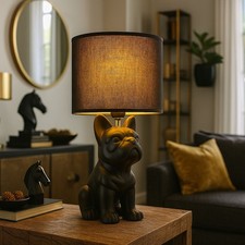 Tischlampe Tischleuchte Nachttischlampe Keramik Hund Textil schwarz E27 H 40 cm