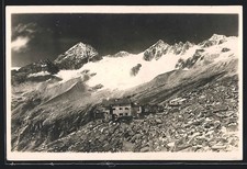 Plauenerhütte, Berghütte mit Reichenspitze und Kuchelmooskees, Ansichtskarte 