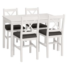 B-Ware Esszimmer-Set MCW-F77, Massiv-Holz Stoff Landhaus, weiß Polster schwarz