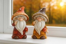 Herbstdeko Figuren Wichtel mit Pilzhut 2er Set – 15cm Polyresin Dekofiguren stab