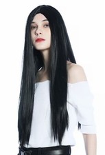 Perücke Damen Herren Karneval lang glatt Mittelscheitel schwarz Gothic wig