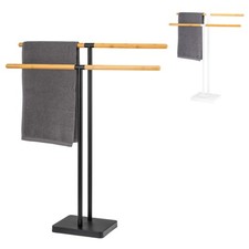 eluno Stand-Handtuchhalter Handtuchständer freistehend, 2 Stangen, Bambus/Metall