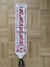 Antiker Handgestrickter Klingelzug H. E, 1944 mit alter Glocke Messing