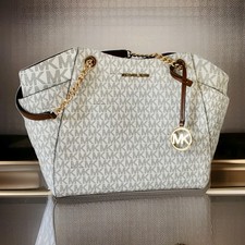 Michael Kors 🔥Tasche JET SET TRAVEL LG CHAIN SHLDR TOTE VANILLA /Gold LOGO NEU