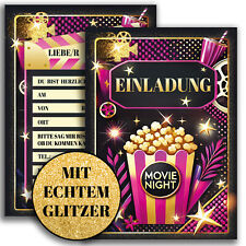 10x Einladungskarten Set Kino Glitzer Movie Night Kinder und Erwachsene Party