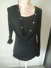 Blusen-Shirt, Bluse, Shirt Wasserfallkragen, Krempelärmel Schwarz ca. Gr. 36-40