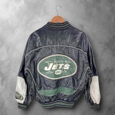 Schwarze Vintage NFL New York Jets Carl Banks Lederjacke Herren M
