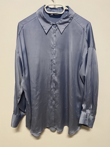 Zara bluse blau glänzend - bluse,
