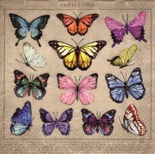 3 Servietten ~ Sammlung von Schmetterlingen, Insekten ~ 33x33 cm