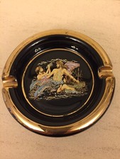 Schwarz 24K Gold vergoldet Aschenbecher traditionelle griechische handgefertigte Keramik. STRIGOS. gebraucht