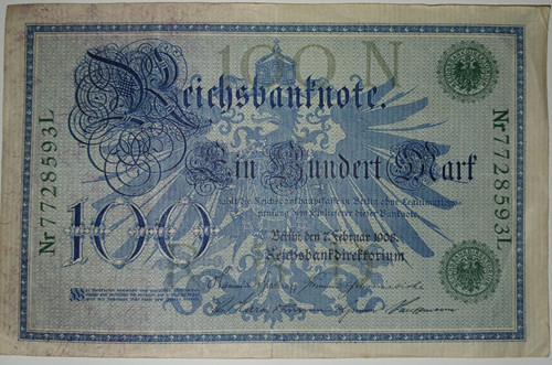 Reichsbanknote 100 mark 1908 - mark,,