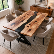 Black Epoxy Resin River Table