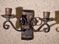 alte Wandlampe Schmiedeeisen floral in Kerzenform, elektrisch schwarz-gold 40er