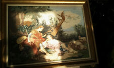 GOBELINBILD BAROCK MIT PETIT POINT GESTICKT AUFWENDIG 70 x 55 HOLZRAHMEN GOLD