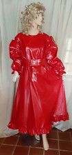 Lackkleid lang weit  rot Gürtel  Zofenkleid Crossdresser Vinyldress