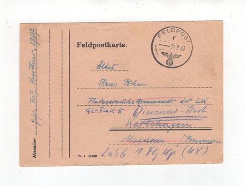 1943 reich karte an die - an,