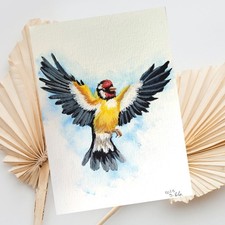 Distelfink Aquarellbild Original A6, Vogel Bild, Gemälde, Kunst, Aquarell, Deko