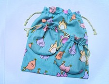 Set 3 genähte Stoffbeutel mit