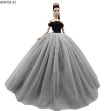 Schwarz Grau Mode Kleid Für Barbie Puppe Outfits Prinzessin Abend Lange Kleider