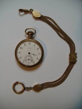 Elgin Taschenuhr mit Kette, vergoldet, antik, von ca. 1909