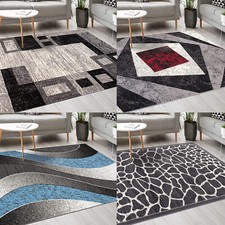 Modern Robust Teppich Kurzflor Wohnzimmerteppich Teppiche Grau Blau Rosa Schwarz