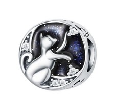 Charm Perle Katze Kitty 925 Silber Steinchen - Anhänger für Armband