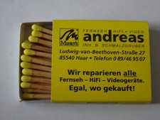 Streichholz-Schachtel "Fernseh Hifi Video Andreas"  – Haar bei München
