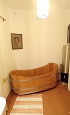 Badewanne Holz Eiche Neu, L 170, B 75, H 85 (max. asymetrisch, s. Zeichnung!)