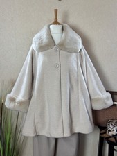 Edle Jacke mit Fellkragen Chenille Cremeweiß Mantel  #2025117