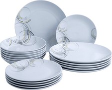 VAN WELL Kombi Service Geschirr Set SERA Pozellan weiß schwarz 18 Teile