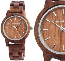 Damenuhr Armbanduhr Holzuhr Walnuss Gliederarmband Leonardo Verrelli 2800025-002