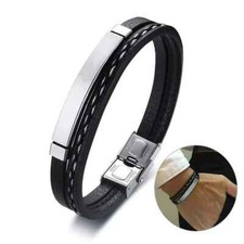 Herren Armband Schwarz Mode Schmuck Leder Edelstahl Männer Geschenk Herren