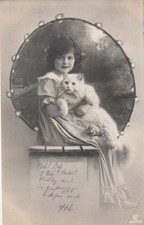 AK  -1914 - Mädchen und Angora-Katze