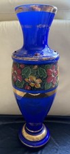 Große Blaue Vase mit Blumendekor & Goldrand  H44cm