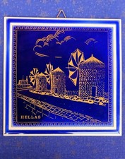 Griechenland ,blau-gold , Wandfliese ,Pandora,Keramik , Handmade in Greece