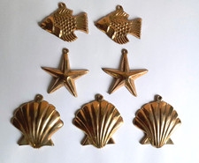 7 Messing-Fische, -Muscheln, -Seesterne m. Ösen, für Mobile, Windfang, 3.von 4