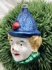 Alter antiker Christbaumschmuck Weihnachtsschmuck Clown Clownkopf Glas 10 cm