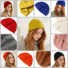 Kaschmir-Wolle Ripp-Strick Hipster Beanie unisex Strick-Mütze für Damen Herren