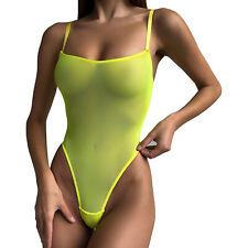 DE Damen Mesh Bodysuit Einteiliger Monokini Badeanzug Träger Stringbody Sexy