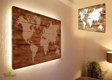 Weltkarte auf holz mit led - weltkarte,