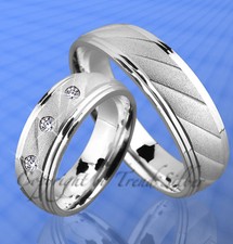2 SILBER Trauringe Eheringe mit 3 Stein u. Gravur J92-3