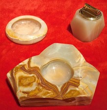 Onyx / Marmor, vintage , 2 Aschenbecher + Feuerzeug