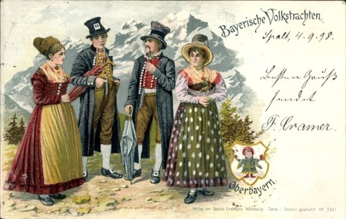 Litho bayrische volkstrachten - litho,