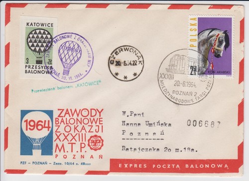 Ballonpost polen 1964 katowice - polen,