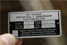 Typenschild für Simson KR51/2 Schwalbe Plakette Typenschild beschriftet gestanzt