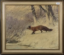 DM. 3067 Maximilian Klein v. Diepold Ölbild "Fuchs auf der winterlichen Jagd"
