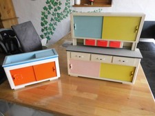 Alte Holz Puppenmöbel, Spielzeugmöbel, Küchenbuffet Puppen, 50er, 60er, 70er