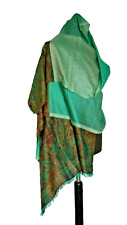 Seidenschal Stola Pashmina Schal  Grün Wolle-Seide Handgefertigt-Indien
